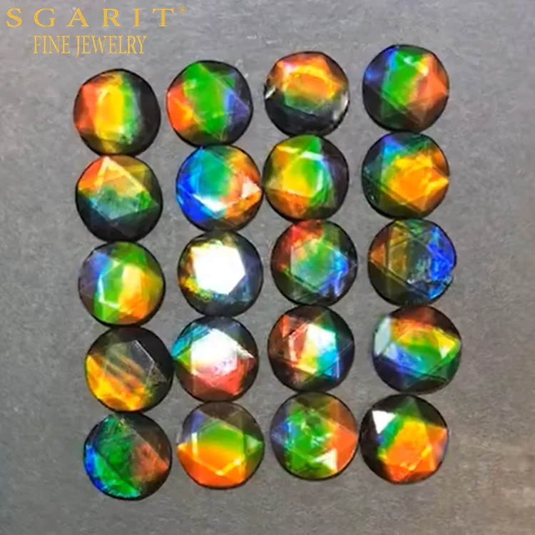 

SGARIT collection high quality round loose gemstone for jewelry making 15mm Canada 7a natural ammolite