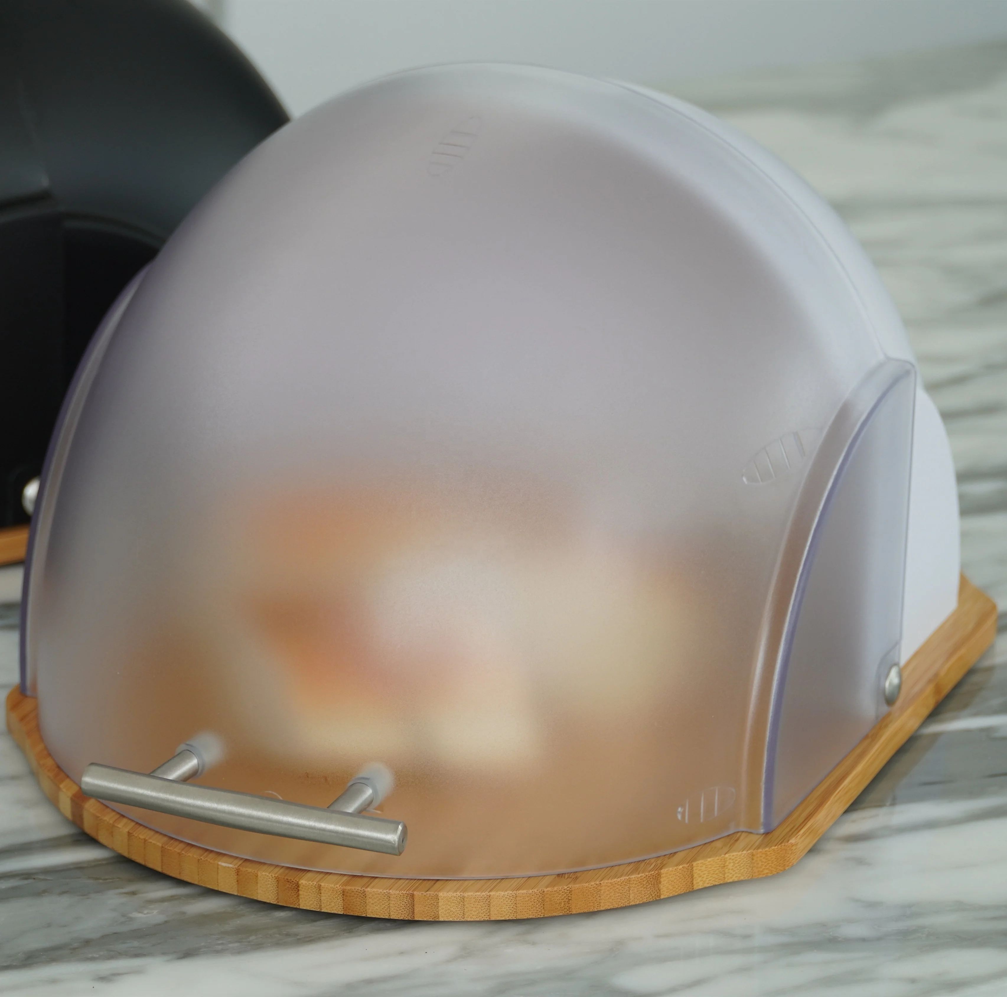 

Black white helmet shape bread bin with bamboo cutting board, All kinds of color are avaliable