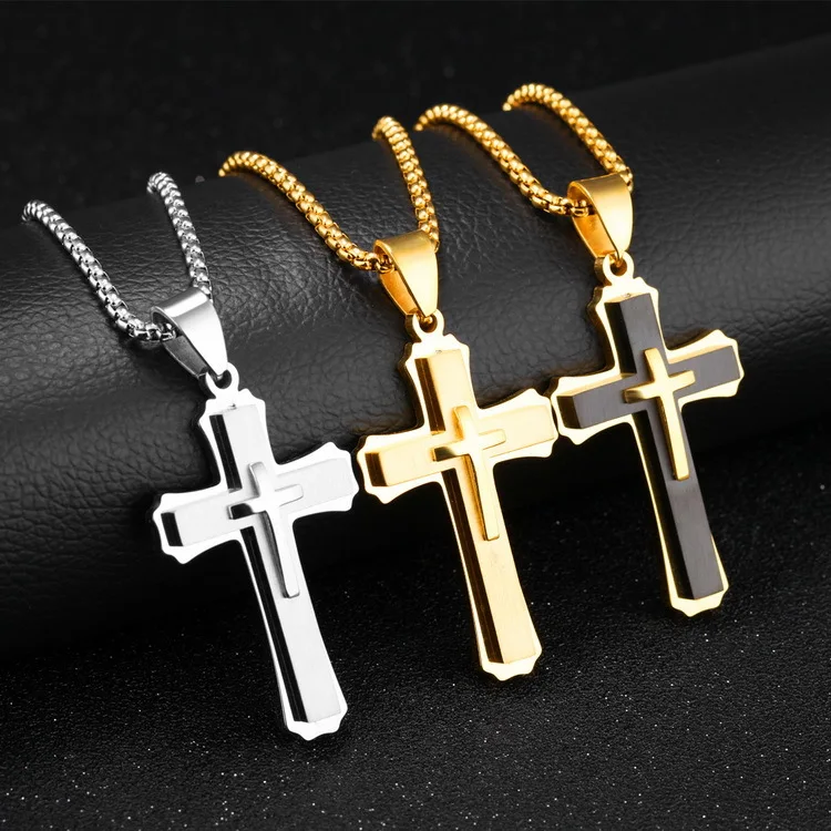 

Jessy Fashion 2021 Necklace New Designer Jewelry Stainless Steel Chain Customized Cross Necklace for Men, As shown