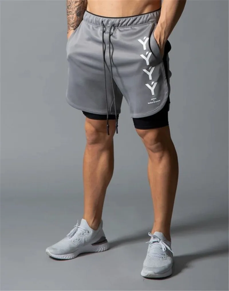 

2021 new men's muscle brothers recreational fitness double anti - peek sports shorts