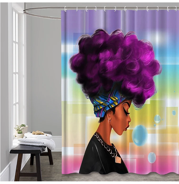 African American Black Girl Shower Curtain 180CM Bathroom Fabric Curtains Liner 