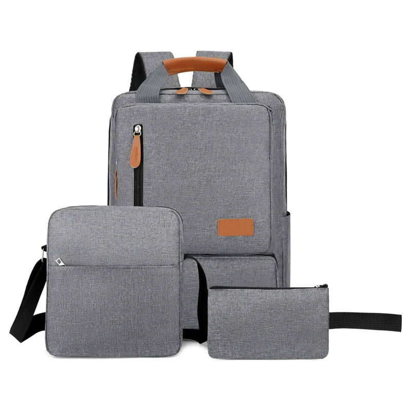 

2021 new design England style factory cheap wholesale 3PCS 3 in 1 USB charging school laptop backpack pencil sling set bag