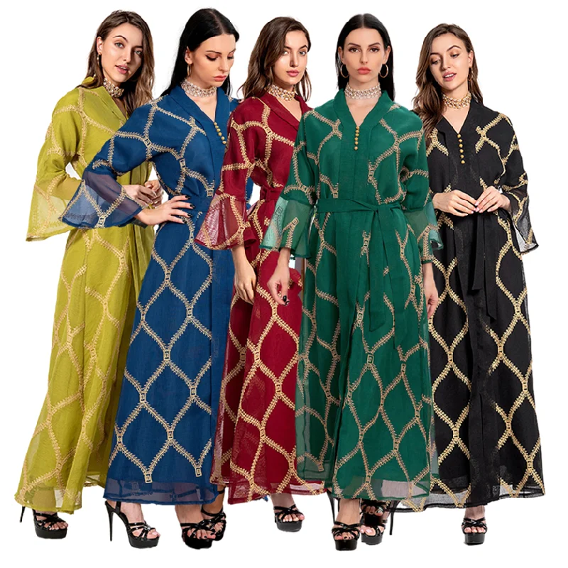

AB113 New Design Middle East Dubai Abaya Muslim Women Dress Embroidery Temperament Muslim Mesh Dress
