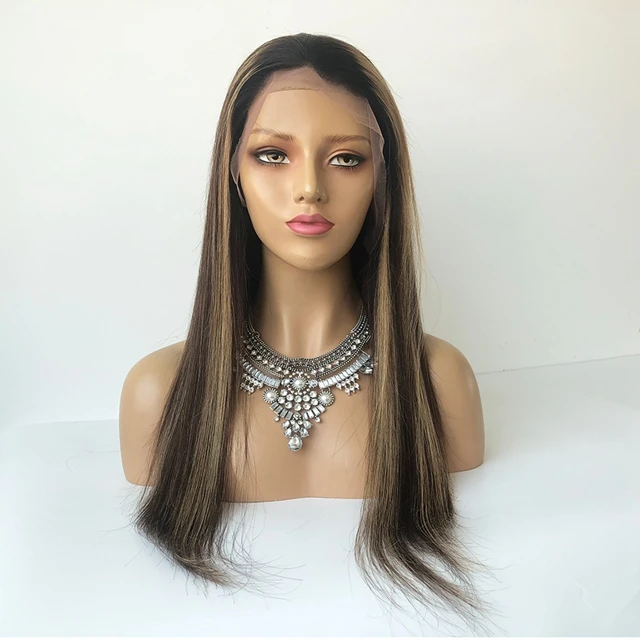

High Quality Brazilian Virgin 100% Human Hair highlight Color Straight 13*6 Lace Front Wig Natural Hairline With Baby Hair