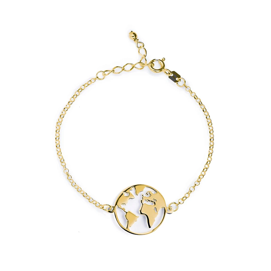 

precious gift 925 sterling silver popular bracelet 18k gold vermeil gold world map bracelet for women