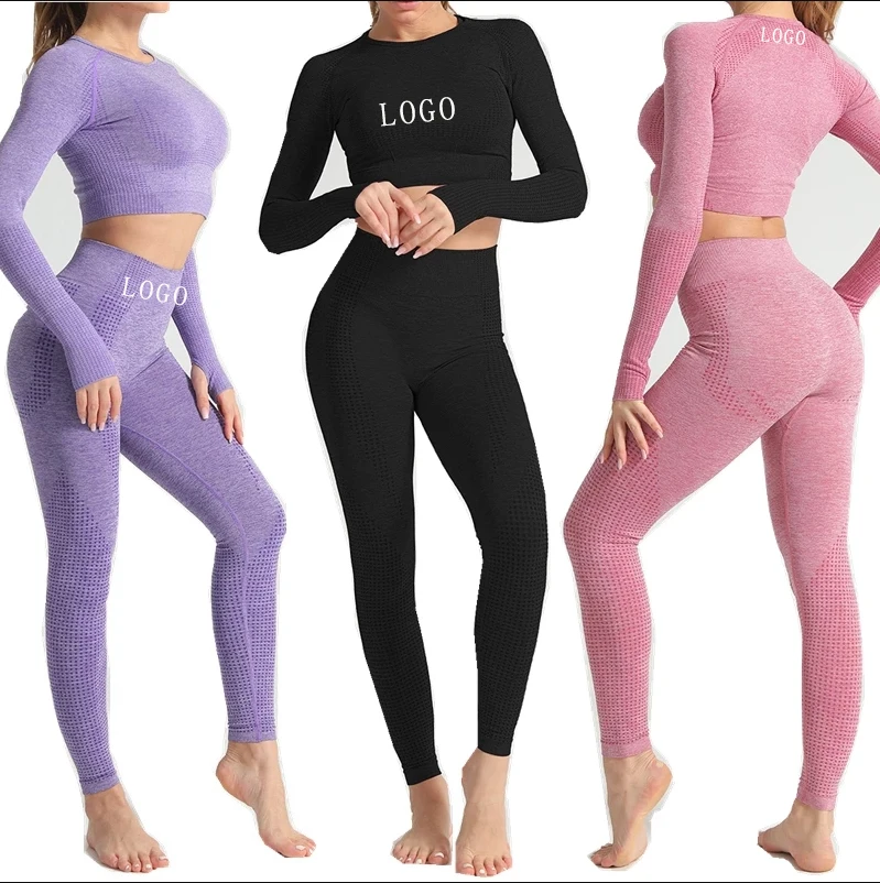 

EU/US Size Wholesale GYM Fitness Cloth Conjunto Yoga Mujer Long Sleeve Shirts Sports Suits Women Seamless Fitness Yoga Set