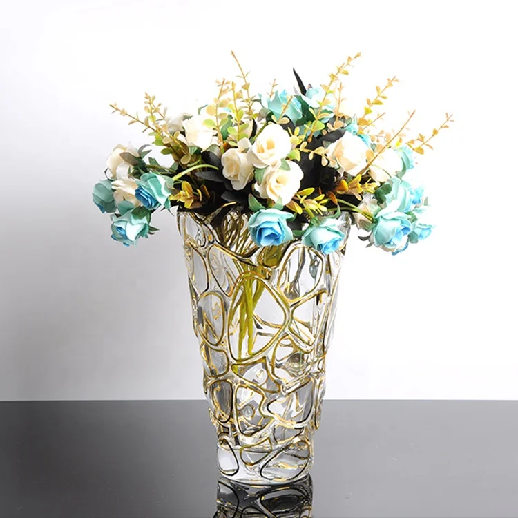 

crystal glass vase golden stone design luxury home decorative glassware, Transparent clear