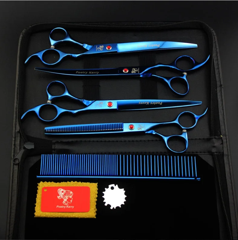 

8.0 inch blue paint Shaped Scissors Pet Grooming dense teeth scissors set