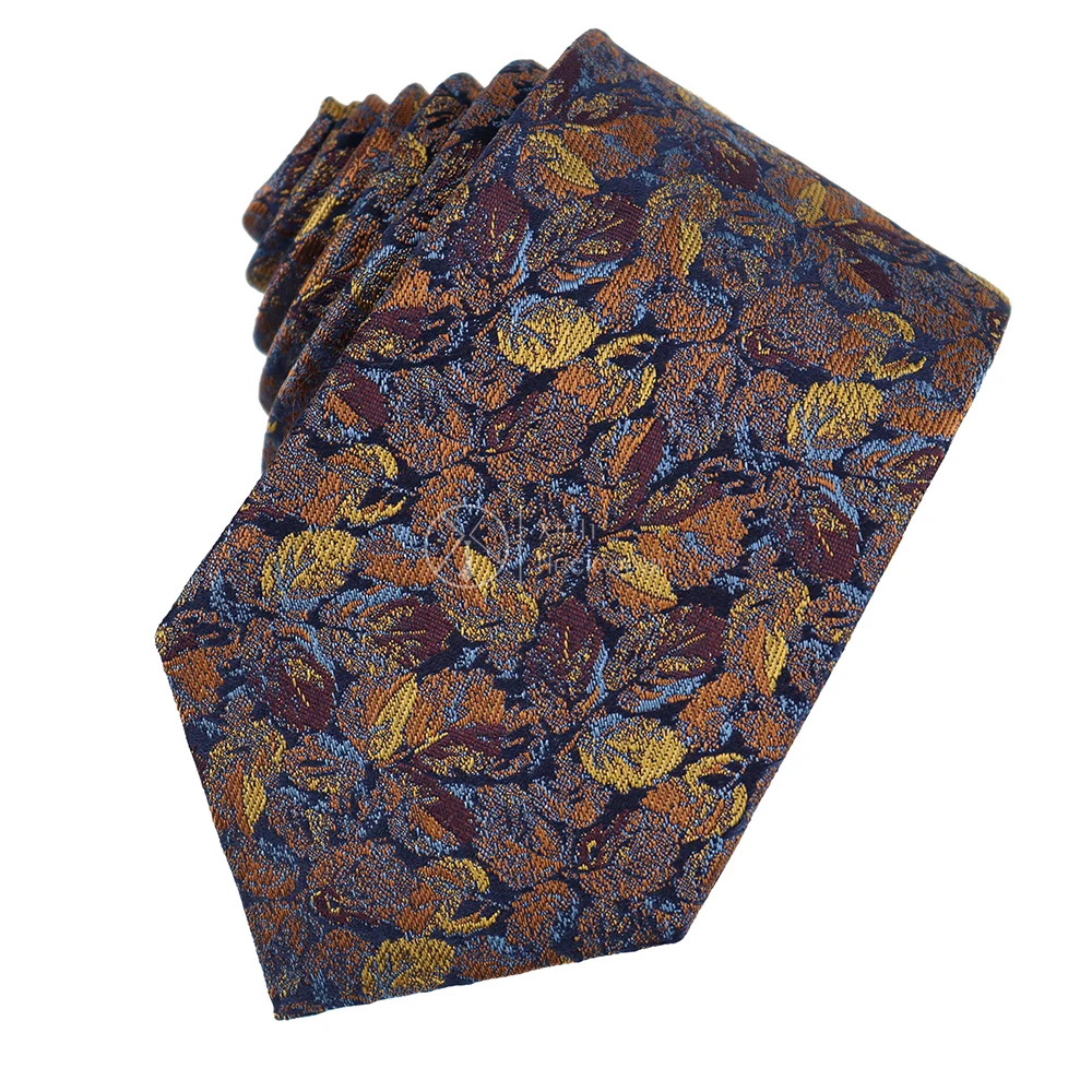 

Luxury Shengzhou Factory Mulberry Silk Woven Embroider Tie Yellow Brown Foliage Leaves Pattern Neckties for Men Accessories