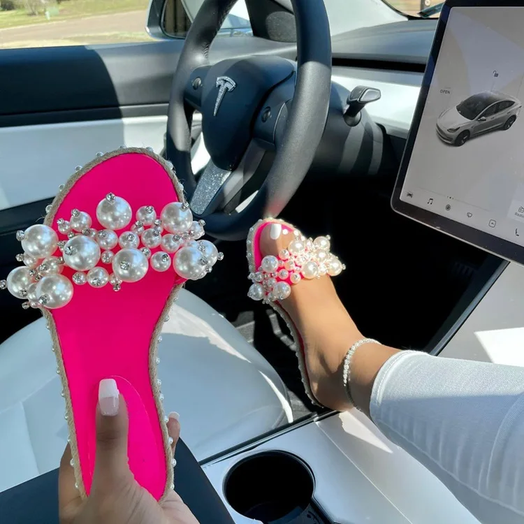 

Women Summer Elegant Desgin Pearl Decoration Breathable Beach Sandals