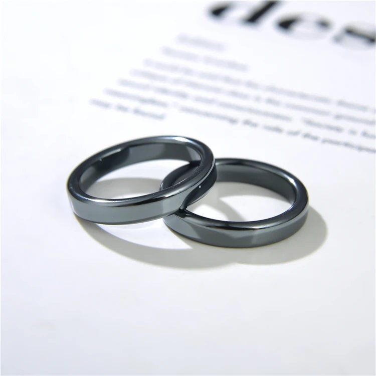 

2022 Wholesale Cheap Genuine 4MM Black non-Magnetic Hematite Polished Men Women Rings, Natural color