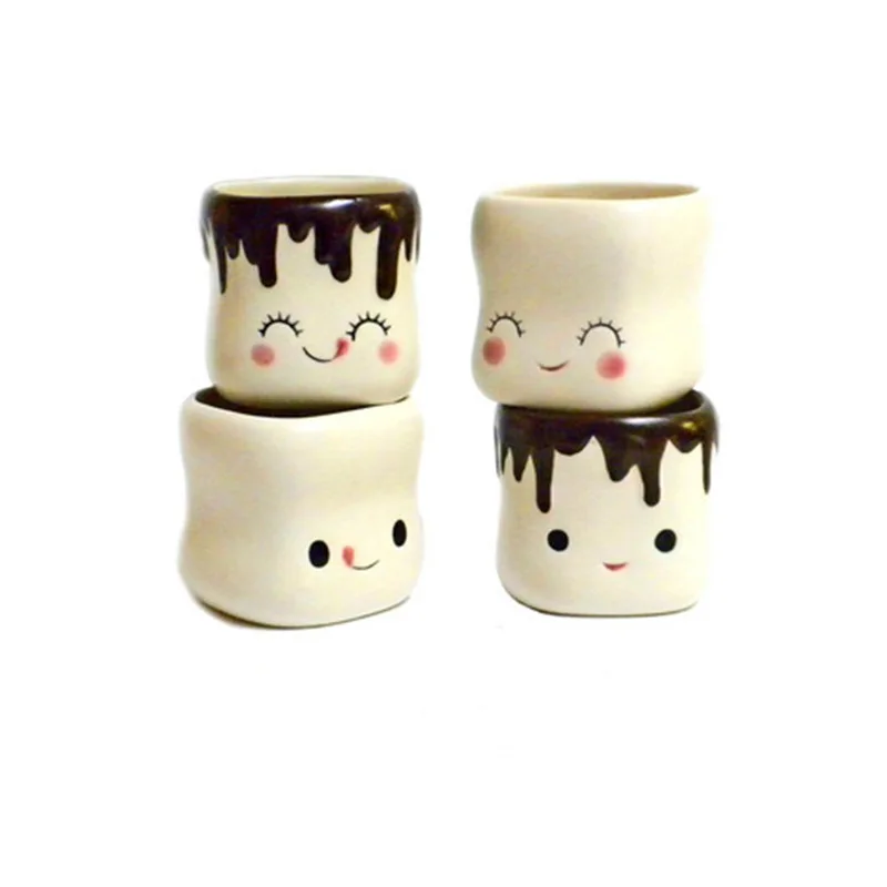 

Cute Marshmallow Coffee Mug Set Chocolate Smile Ceramic Mug Set of 4