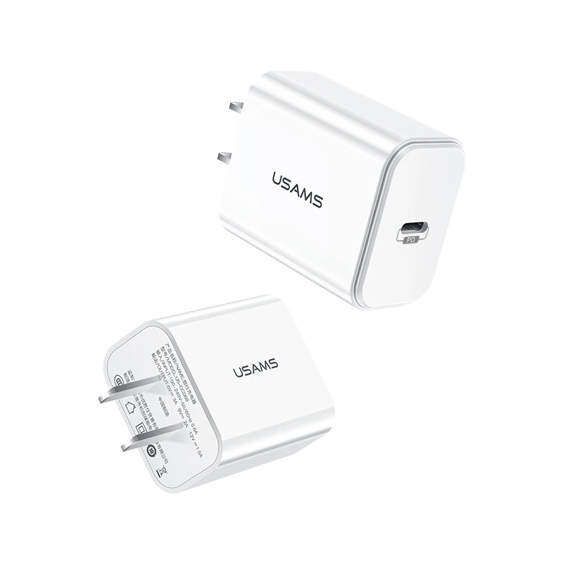 

USAMS Factory price Mini T14 Single port PD 18w Fast Charger Mobile Phone Wall Charger for iPhone charger, White