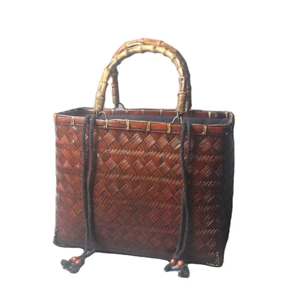 

Wholesale fashionable women's straw natural bamboo tote Bag 100% made by hand knit, Picture color, can be customized