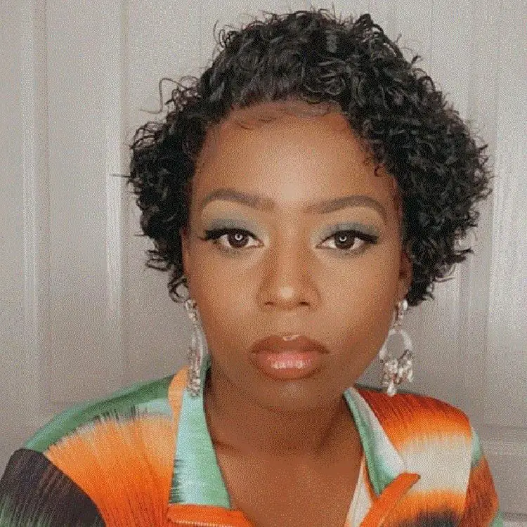 

Short curly pixie wig 100% human hair pixie 13x3 lace frotal wigs for black women