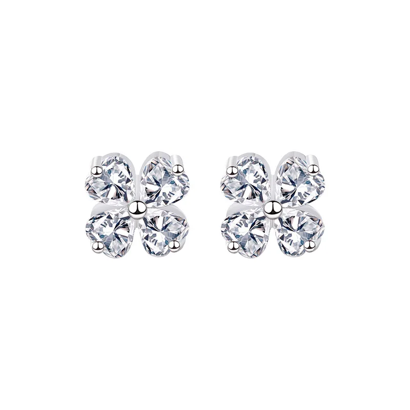 

Minimalist Four Heart CZ Stone Stud Earrings Women Jewelry Heart Zircon four leaf clover earring 925 sterling silver