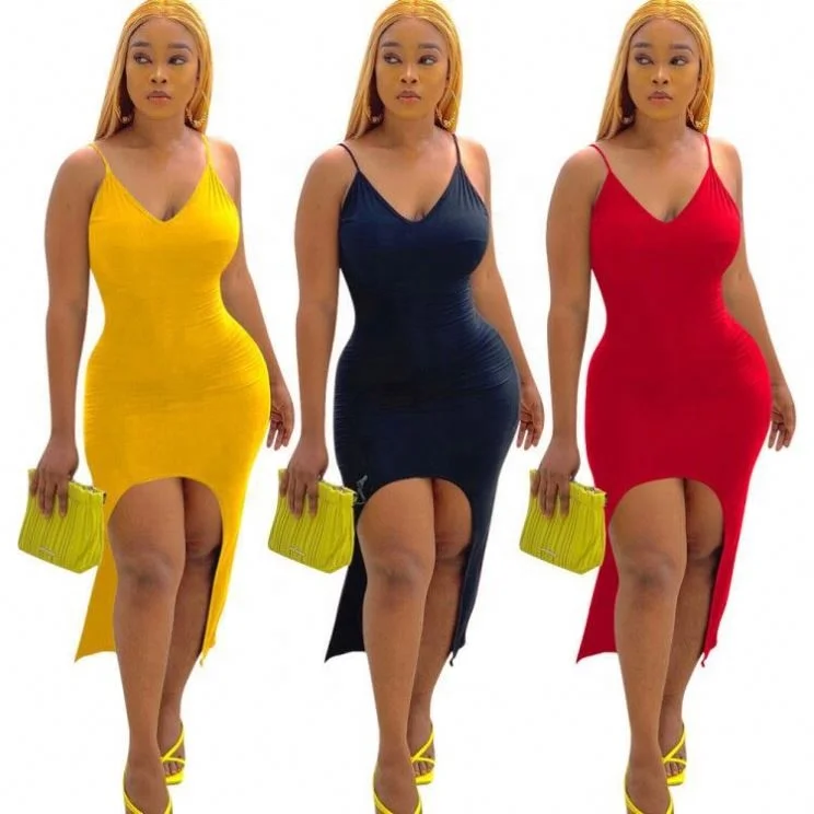 

MNL1077 new arrivals dress 2021 summer Simple design solid color suspender elegant dress asymmetrical casual dresses