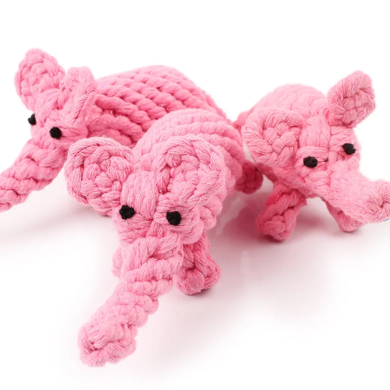 

High Quality Bite Resistant Chewing Teeth Cleaning Cute Elephant Design Chew Knot Pet Dog Toy, Pink