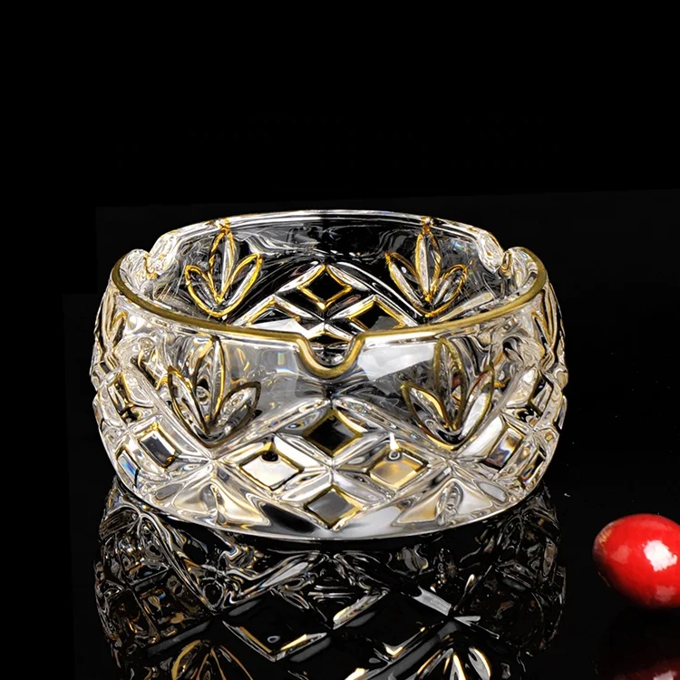 

wholesale high quality cigar ashtrays crystal glass ashtrays gold line, Transparent