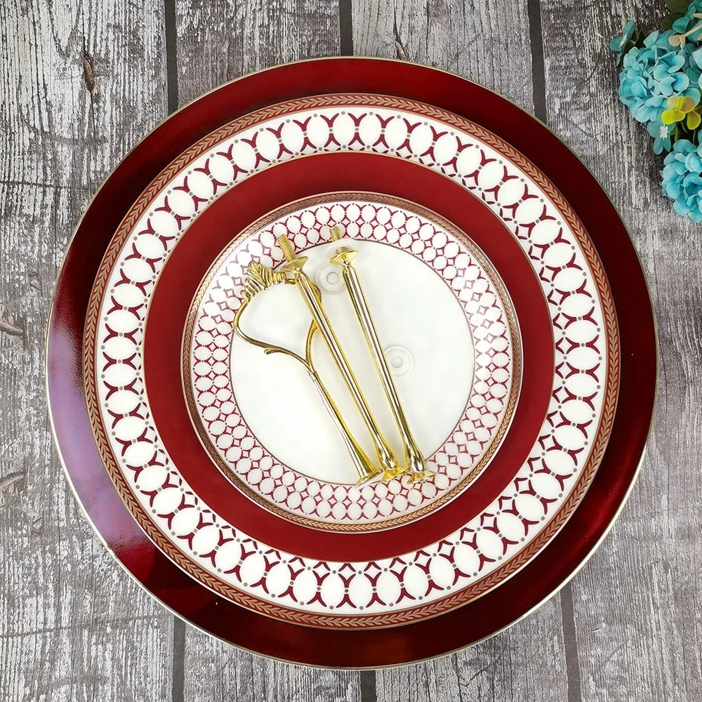 

Factory Wholesale Cheap Buffet Snack Cake Dessert Service Red Ceramic Tray