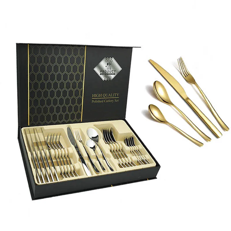 

24pcs Gold Silverware Flatware Set Colorful Stainless Steel Cutlery Set for 6 People Gift Sets with Premium Box