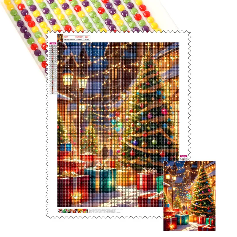 Hot Selling 5d Diy Animal Diamond Painting Warm Christmas Eve Christmas Tree Lights Full Drill Custom Diamond Painting Sets