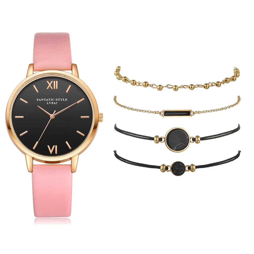 

2021 New Arrival black ladies 4pcs bracelet quartz watches set