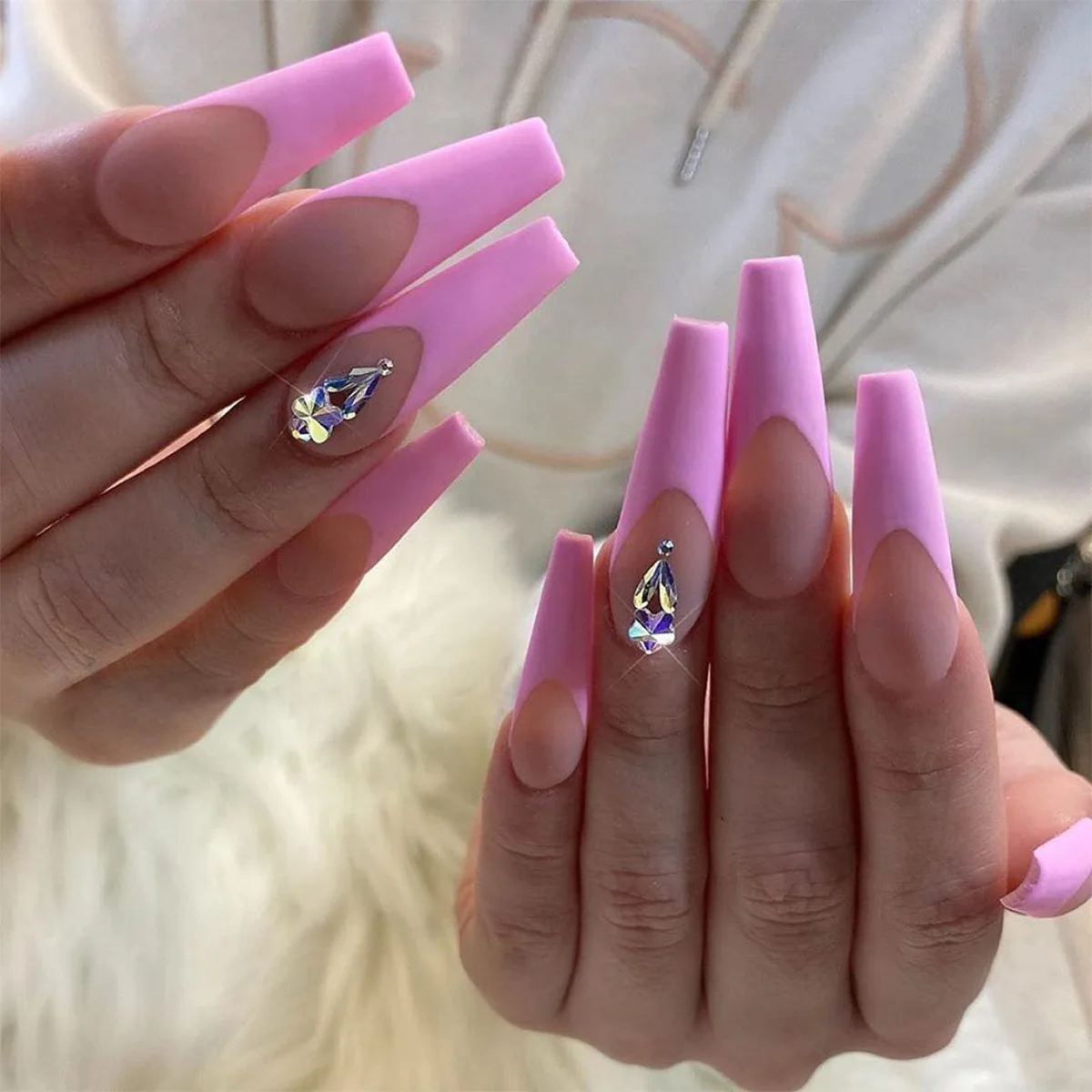 

wholesale pink boxes with logo 3d butterfly french ombre diamond rhinestone abs xxl artificia long square press on nails, Colorful
