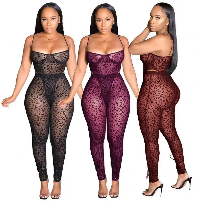 

Sexy 2 Piece Club Outfit Summer Clothes For Women Mesh Perspective Overall+Fitness Legging Sweat Suits Casual Black Matching Set