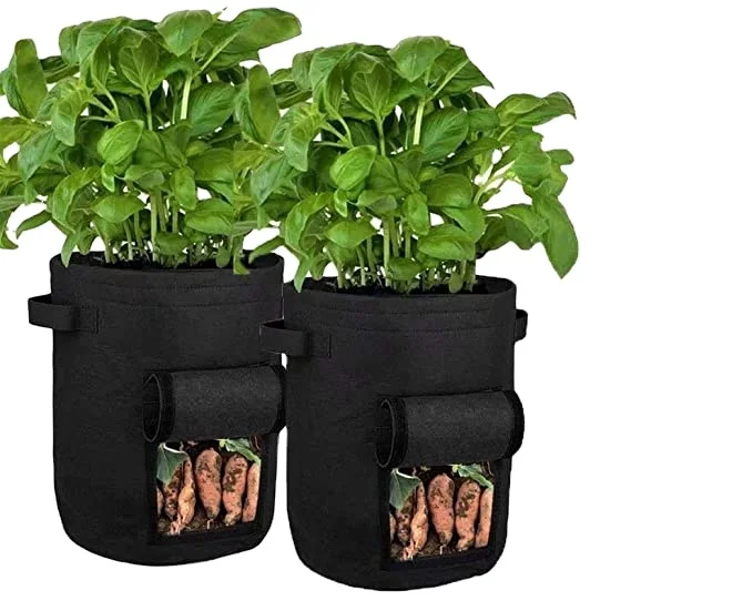 

Large 3-Pack Planter 7 Gallon Felt Potato Grow Bag with Flap Access and Handles, Black