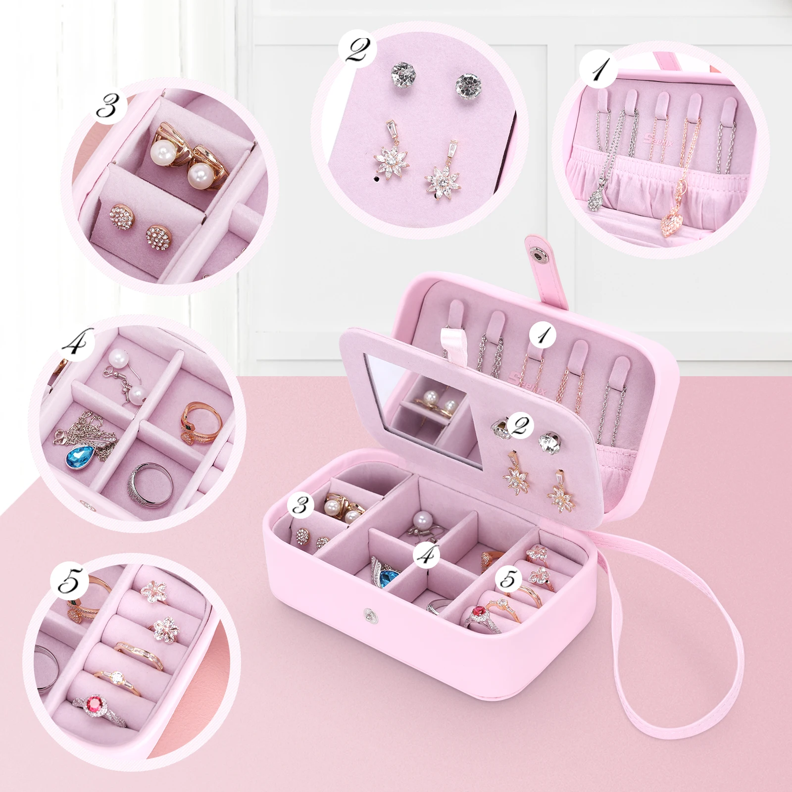 

Handmade travel jewelry case small leather small jewelry case portable travel mini brief case jewelry, Pink