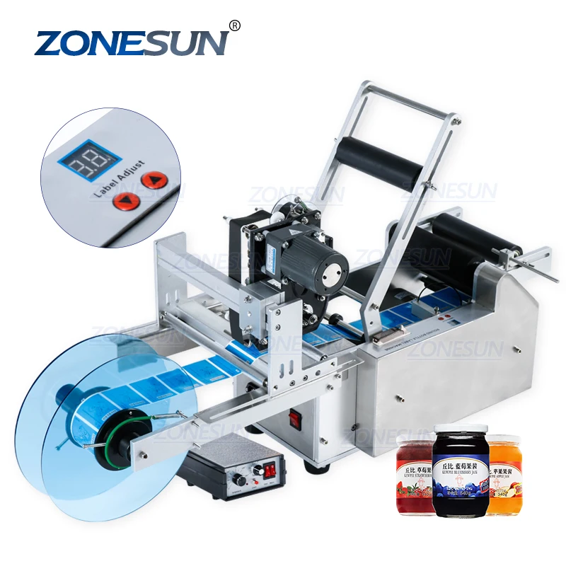 

ZONESUN TB-50D Semi Automatic Glass Ampoule Vial Tin Can Plastic Round Bottle Labeling Machine Label Coder Machine
