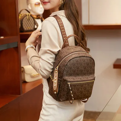 

Wholesale Luxury Handbags Genuine Leather Women Backpack Letter Print Backpack with Rivet Women Handbags Backpack