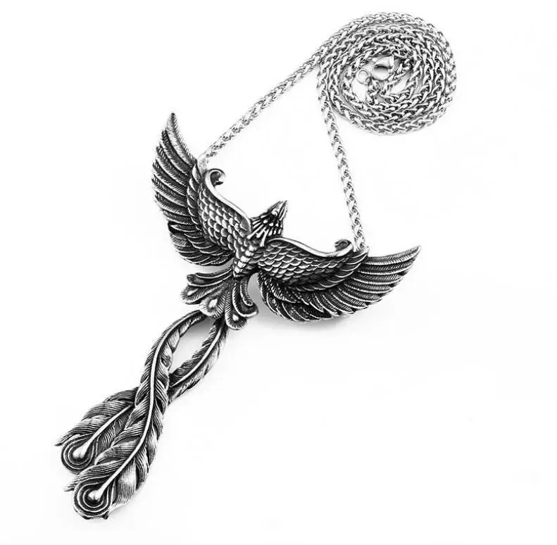 

Domineering Gothic Stainless Steel Phoenix Pendant Necklace Hip Hop Peacock Necklace for Men Women Party Jewelry, 1color