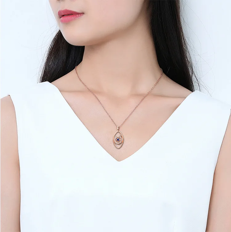 

Demon devil eye custom design Blue rhinestone Lucky brass Pendant Necklace jewelry