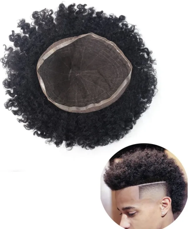 

100% Indian Virgin Remy Black Human White Hair Wig Swiss Full French Lace Wave 4mm Afro Kinky Curly Frontal Toupee for Black Men