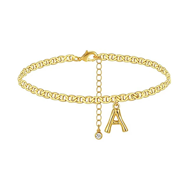 

Wholesale Fashion Initial Letter Pendant Ankle Gold Plated Adjustable Chain Bohemian Summer Beach Anklet for Women, Gold color