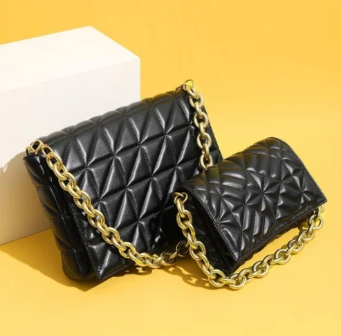 

New arrive women diamond pattern crossbody bag shoulder fashion thick chain underarm small square bag