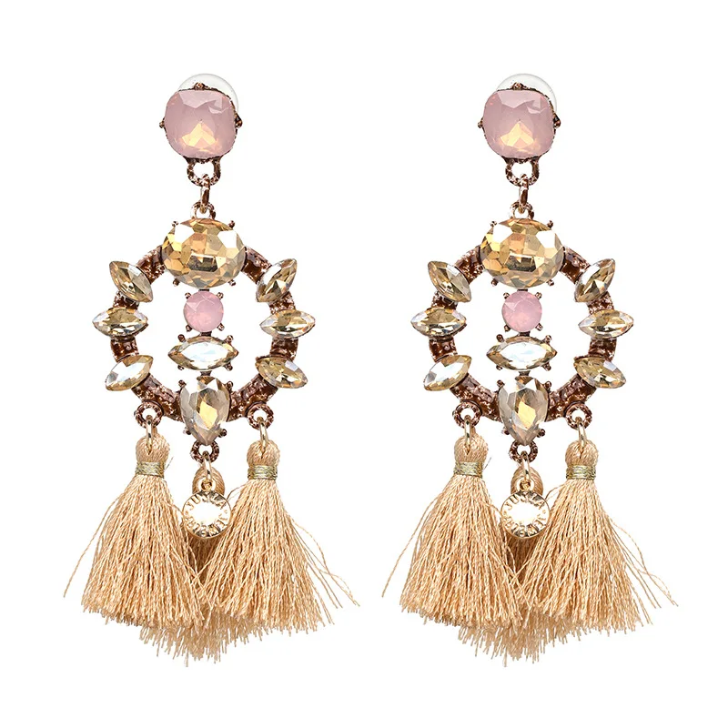 

Yiwu New Fashion Chandelier Rhinestone Tassel Earring Boho Women Long Fringe Dangle Earrings Jewelry, Golded