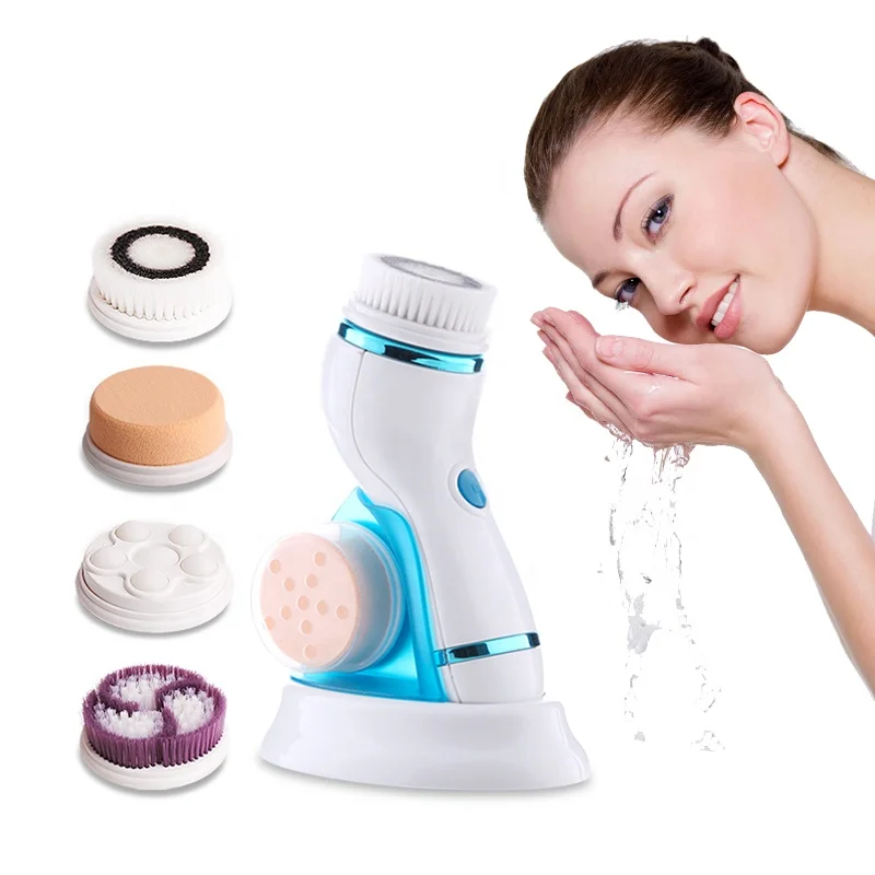 

4 in 1 Wireless rechargeable electric silicone facial cleansing brush, Blue,orange