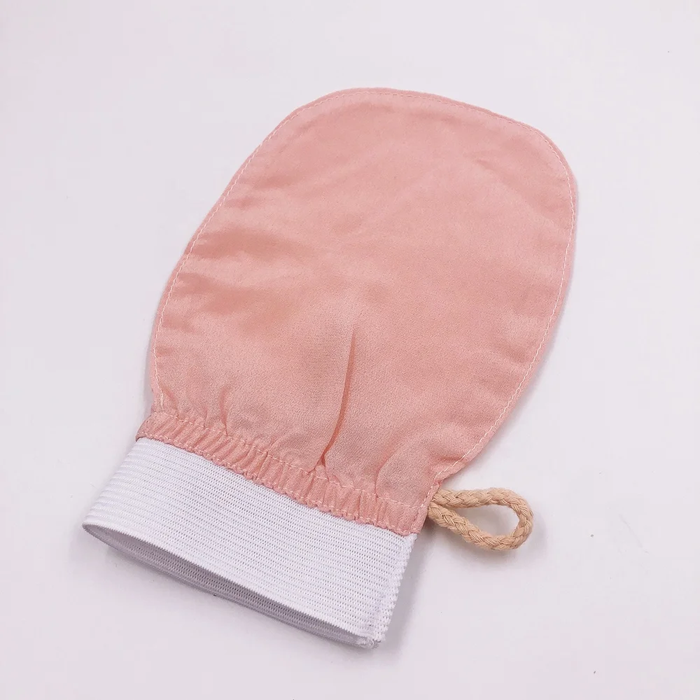 

100% Silk Exfoliating Glove Hammam Scrub Mitt Deep Exfoliating Shower Glove For Women, Soft pink