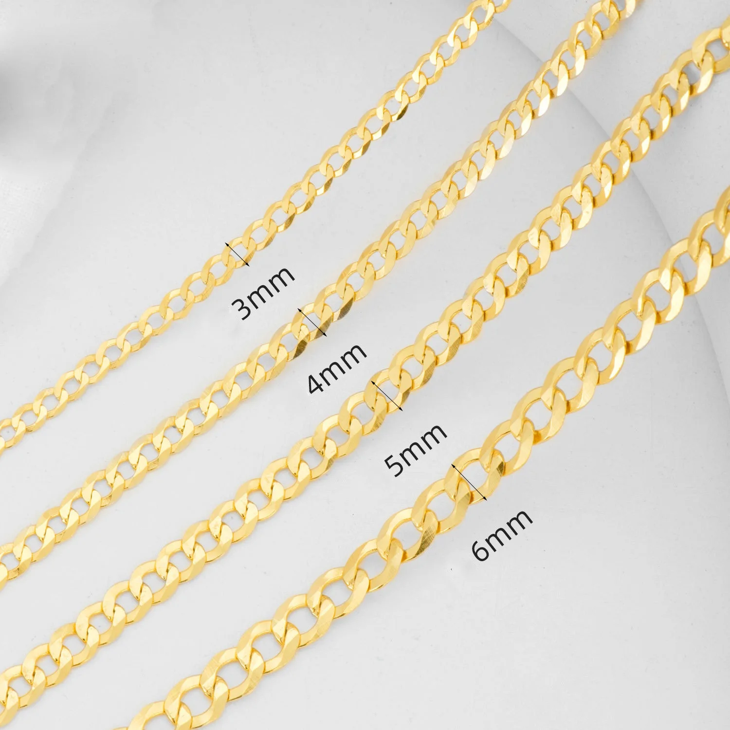 

Wholesale 3mm 4mm 5mm 6mm Minimalism 925 Sterling Silver Gold Plating Curb Chain Necklace For Women