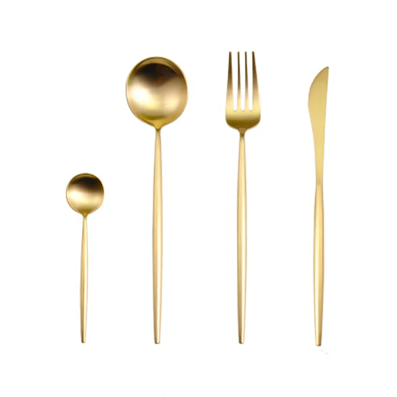 

Stainless Steel Matte Gold Cutlery Flatware Sets Spoon Fork Knife for Wedding Party