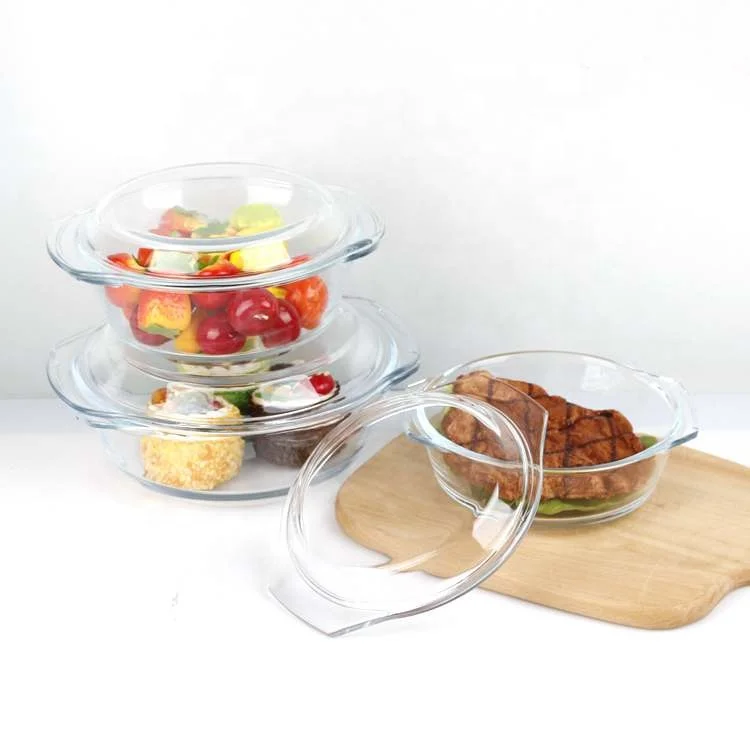 

Hot sale round glass casserole dish oven safe with glass lid 2.0L 2.5L 3.0L, Clear transparent