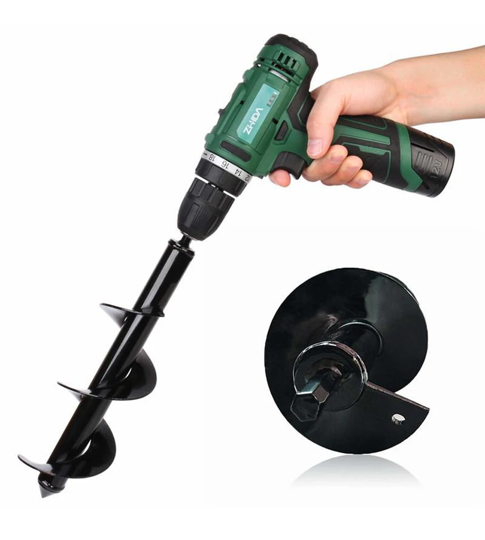 

Garden Auger Drill Bit Tool Spiral Hole Digger Ground Drill Earth Drill For Seed Planting Gardening Fence Flower Planter, Green and black