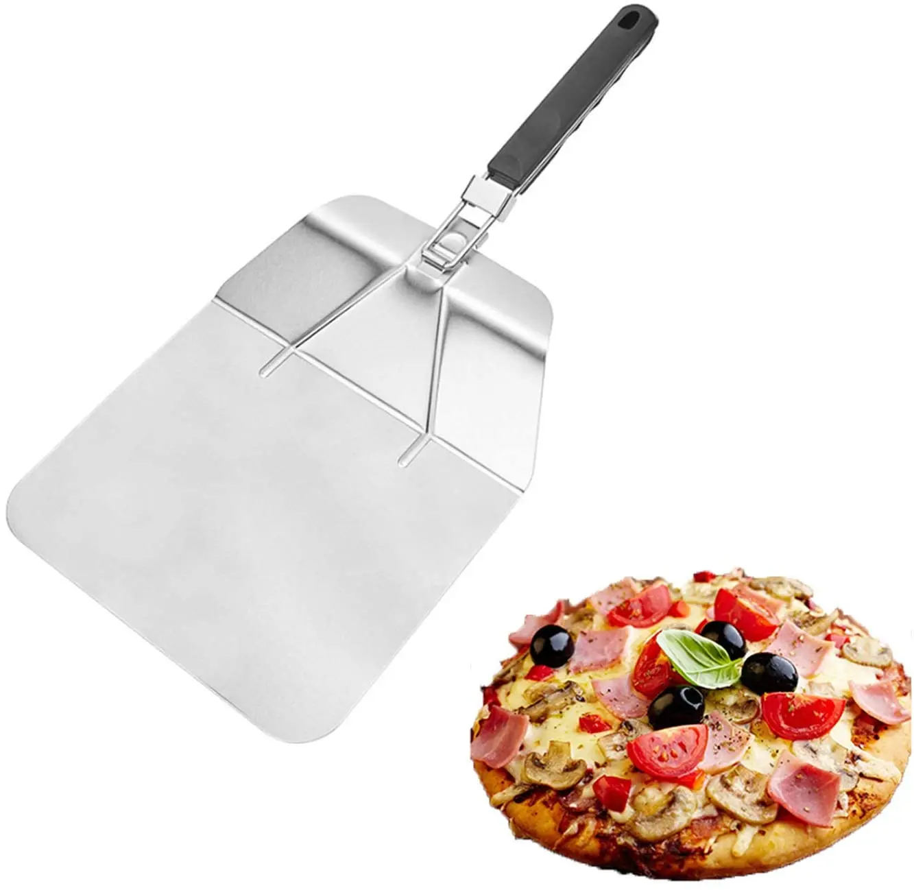 

430 Stainless Steel Folding Pizza Peel Large Pizza Paddle Stainless Steel With Folding Handle Rubber