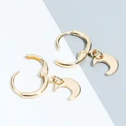 Gold Hoop Earrings Brass Moon Shaped Customize Ear