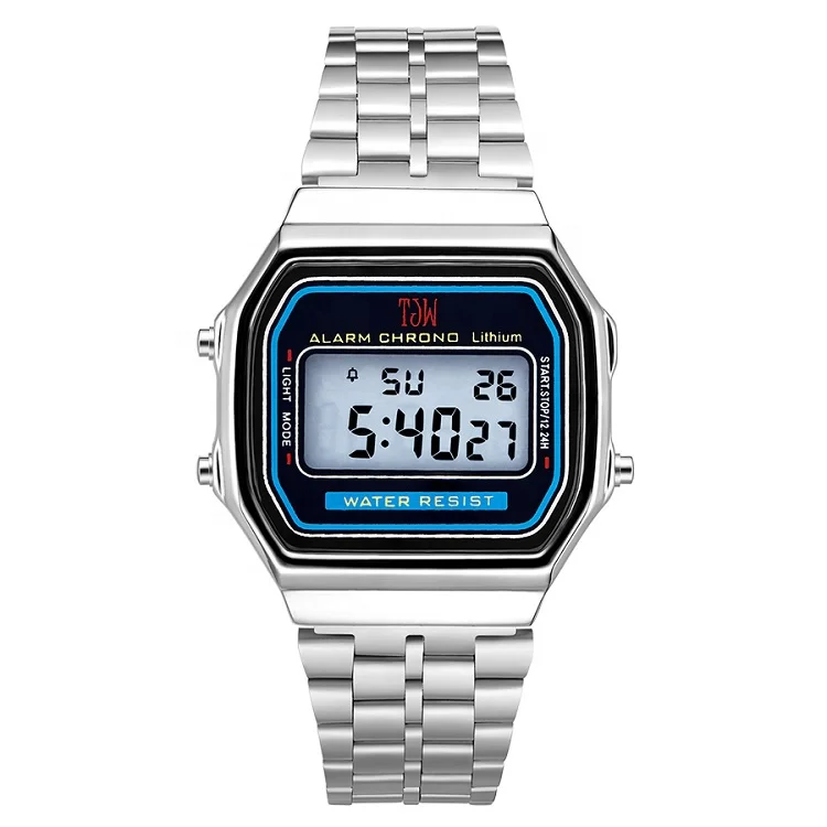 Brand TJW OEM stainless steel band 3bar waterproof digital watch for men