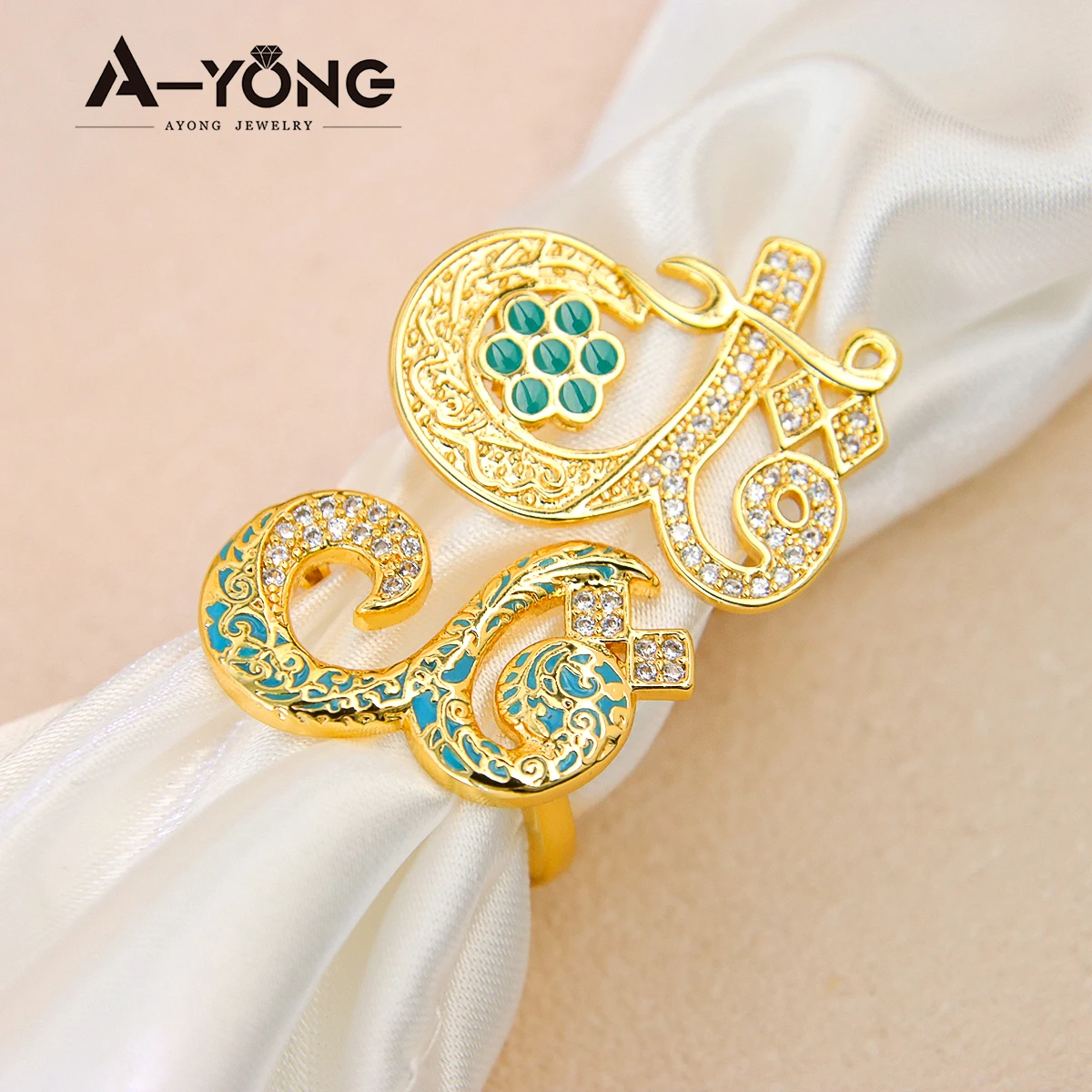 

Latest Design Brass Letter Arabic Cubic Zirconia Ring Women's 18k Gold Plated Ring