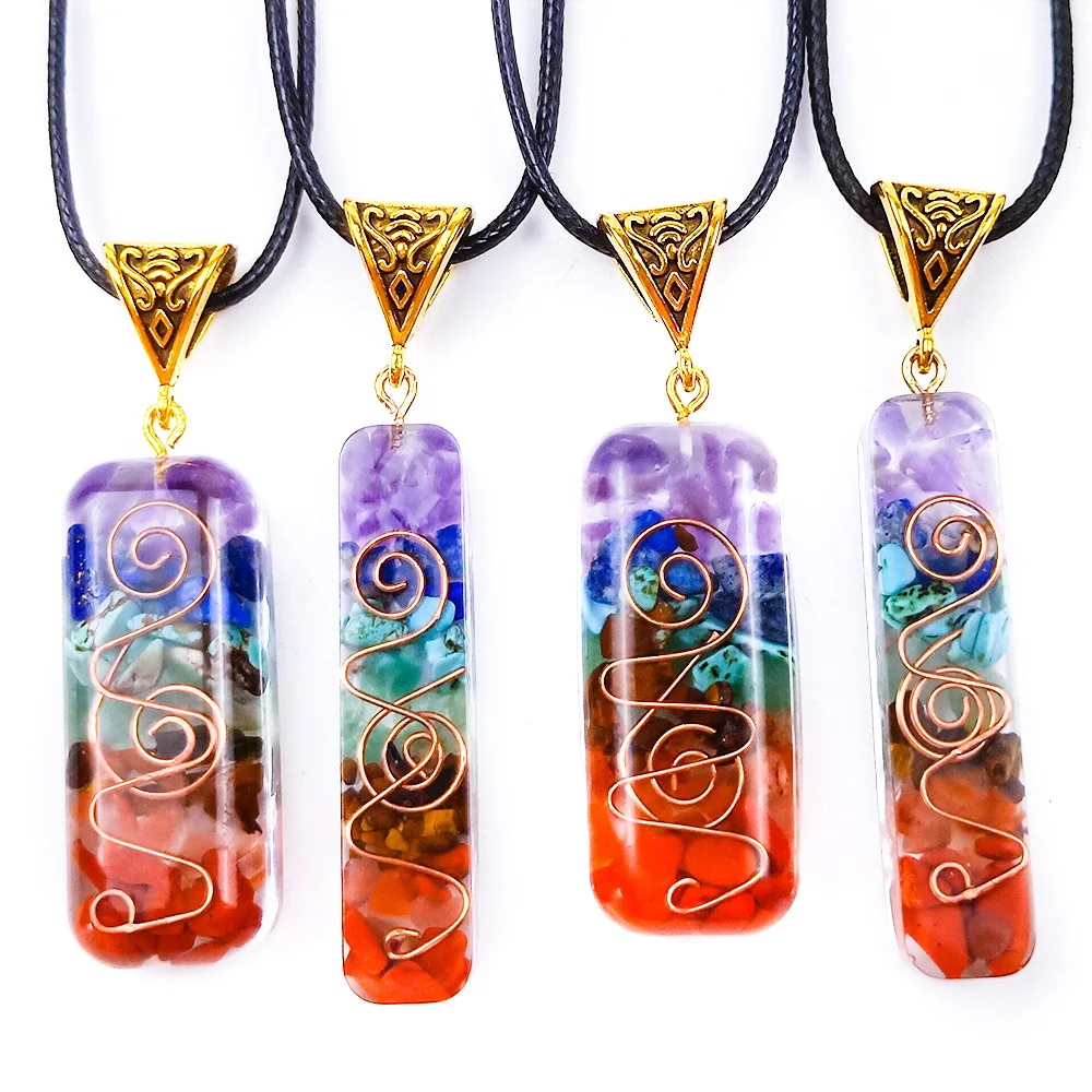 

Orgone Chakra Healing Pendant with Adjustable Cord 7 Chakra Stones Necklace for EMF Protection and Spiritual Healing, Gold,white gold